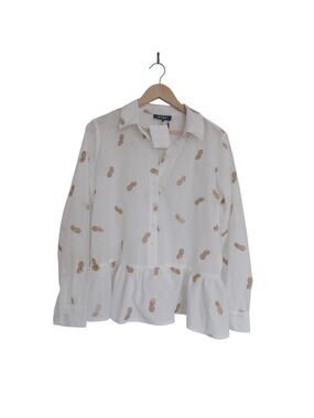 DKNY peplum blouse long sleeve embroidered pineapples size Small NEW